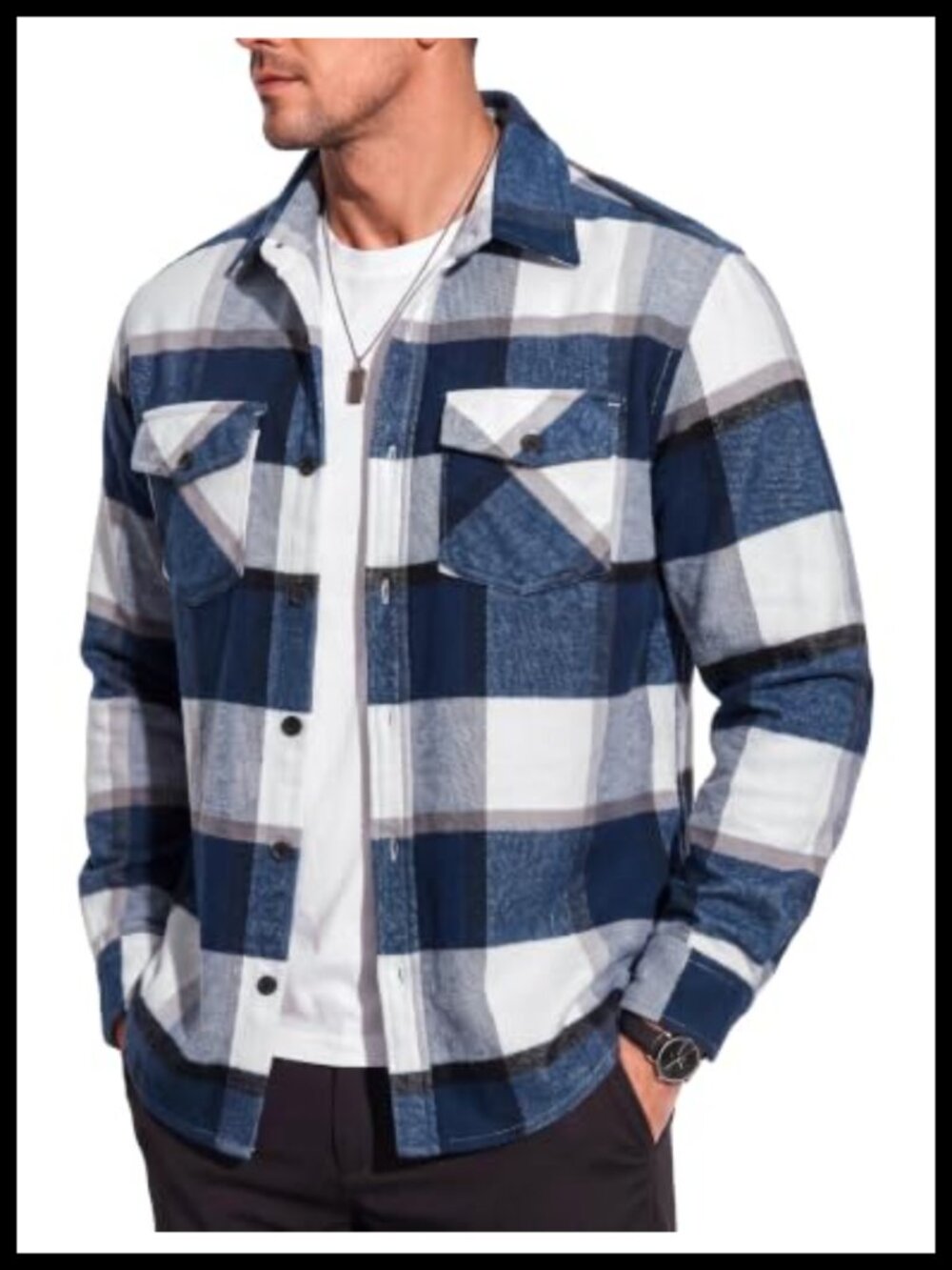 Men's Flannel Shirt Casual Button Down Long Sleeve Plaid with Pockets